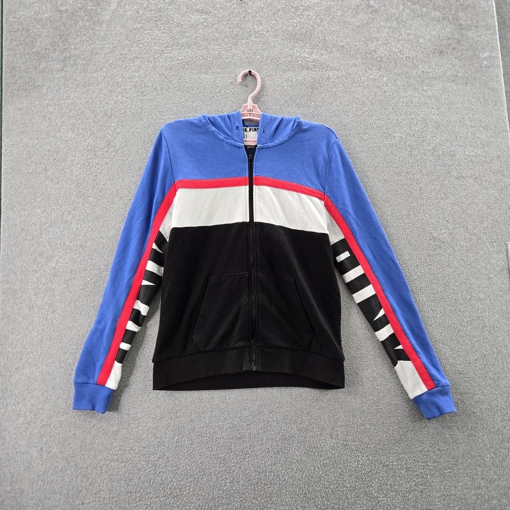 PINK Victoria's Secret Women Hoodie M Blue Colorblock Activewear Zipper READ